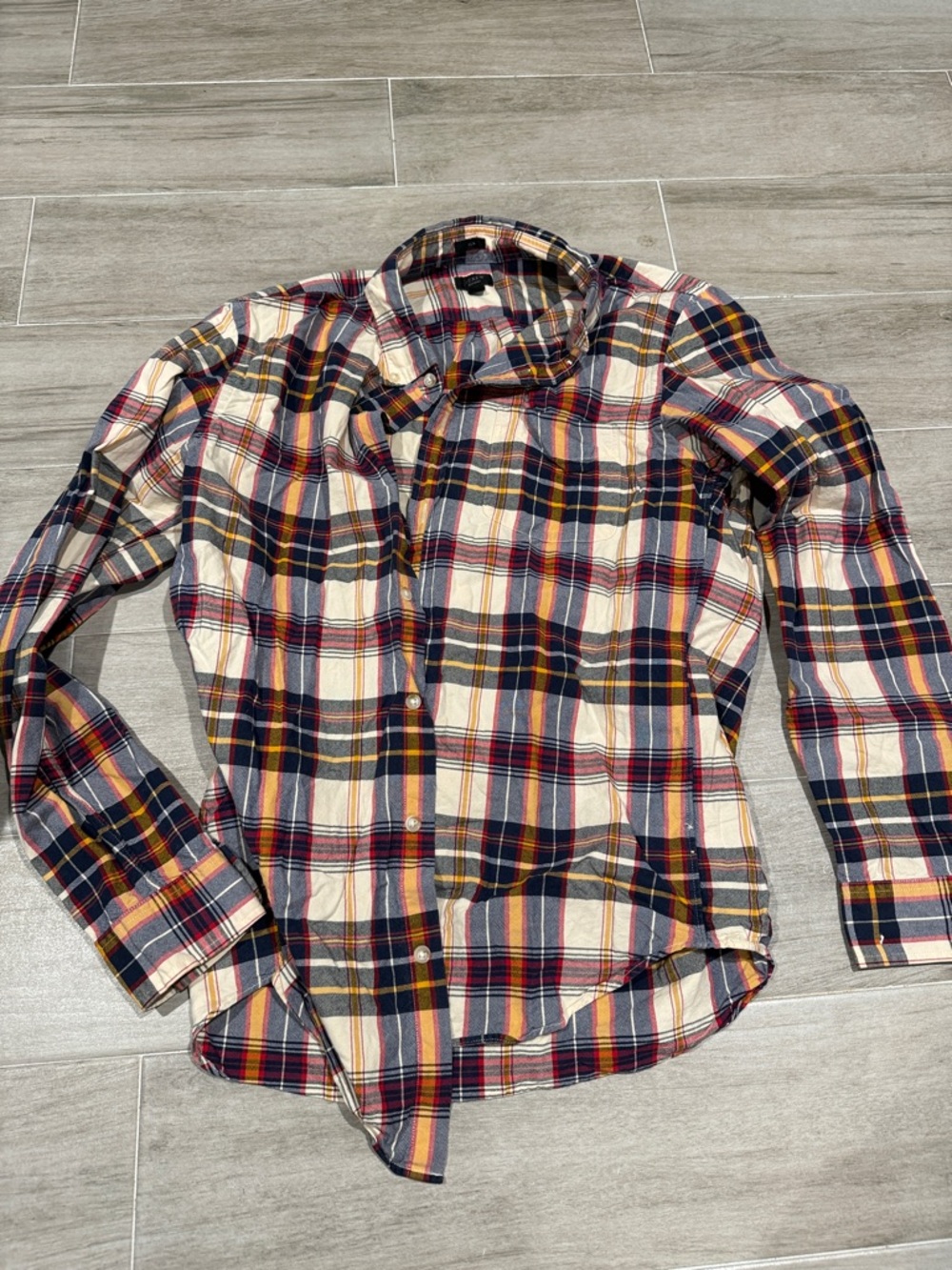 J. Crew Men's Plaid Button-Down Shirt - Navy, Red, Yellow, Cream
